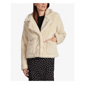 Sanctuary Womens Ivory Faux Fur Pocketed Wrap Jacket Coat Size Small  orig$149